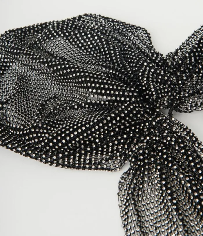 Black Mesh and Silver Rhinestone Headscarf Accessories Unique Vintage Gloves and Scarves