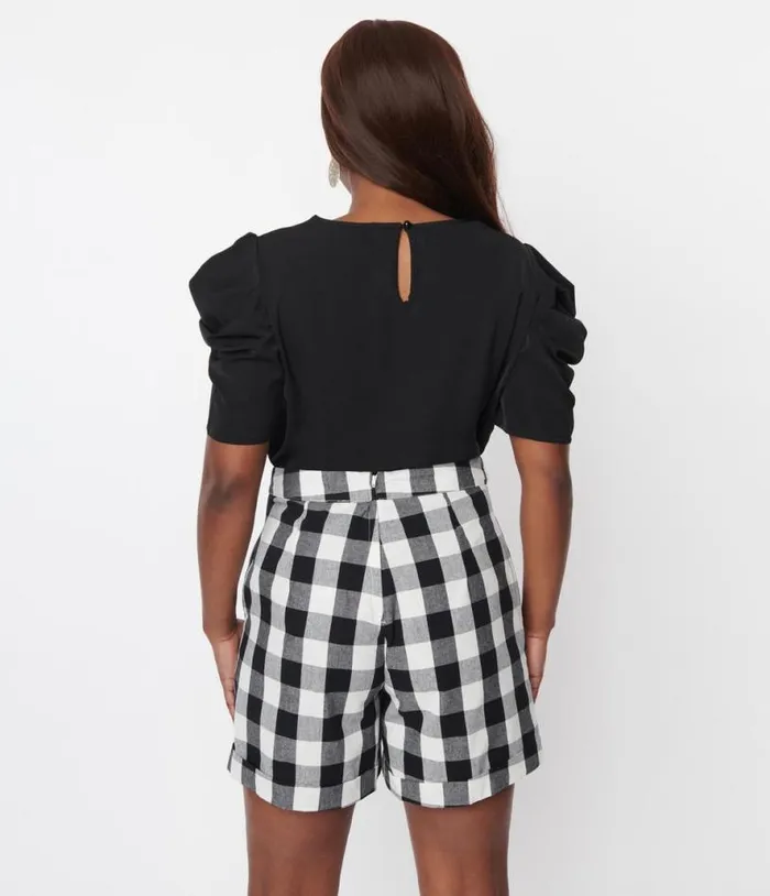 Black Peek A Boo Puff Sleeve Blouse Clothing Unique Vintage Blouses