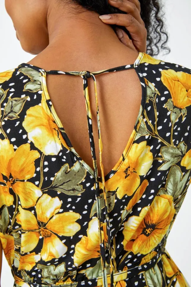 Black Petite Floral Spot TShirt Maxi Dress Women Roman Dresses