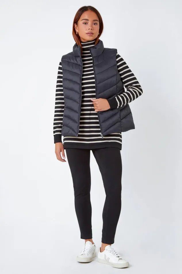 Black Petite Quilted Puffer Gilet Women Roman Occasionwear