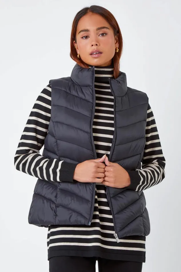 Black Petite Quilted Puffer Gilet Women Roman Occasionwear