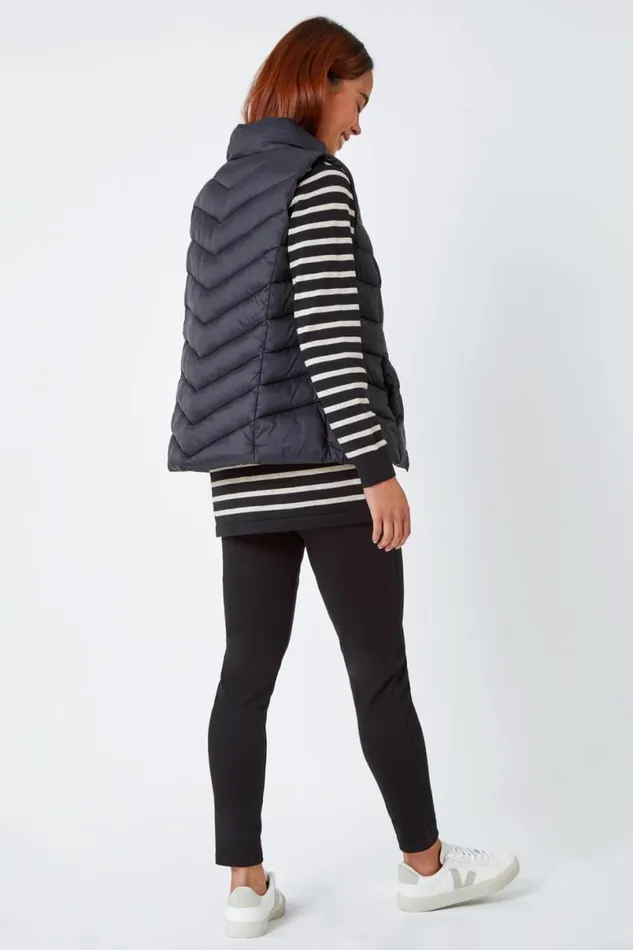 Black Petite Quilted Puffer Gilet Women Roman Occasionwear