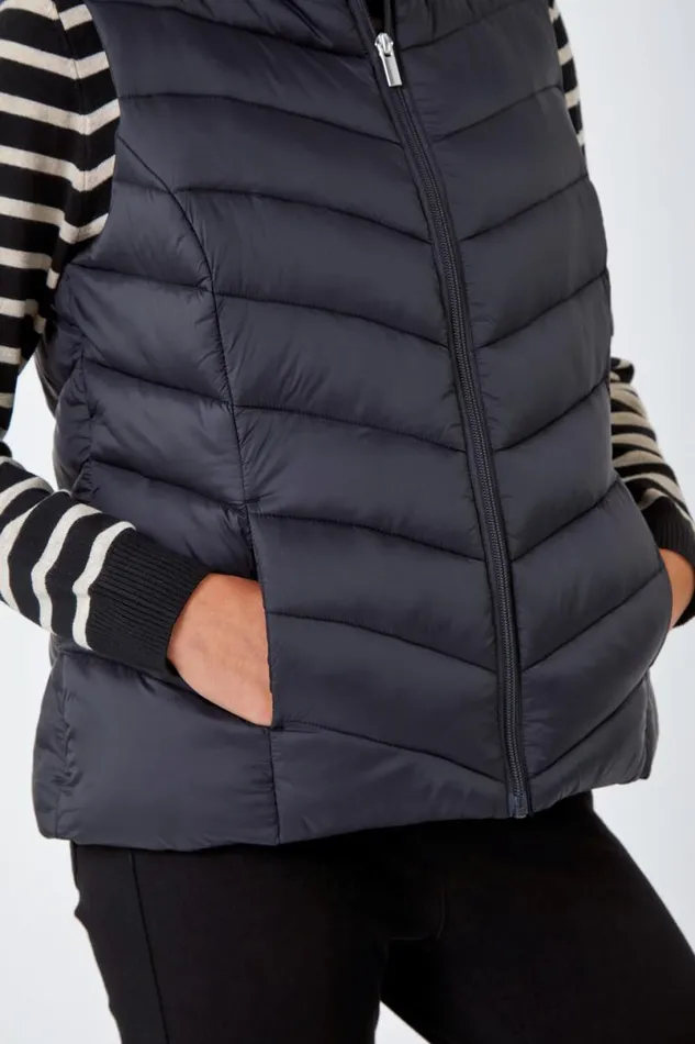 Black Petite Quilted Puffer Gilet Women Roman Occasionwear