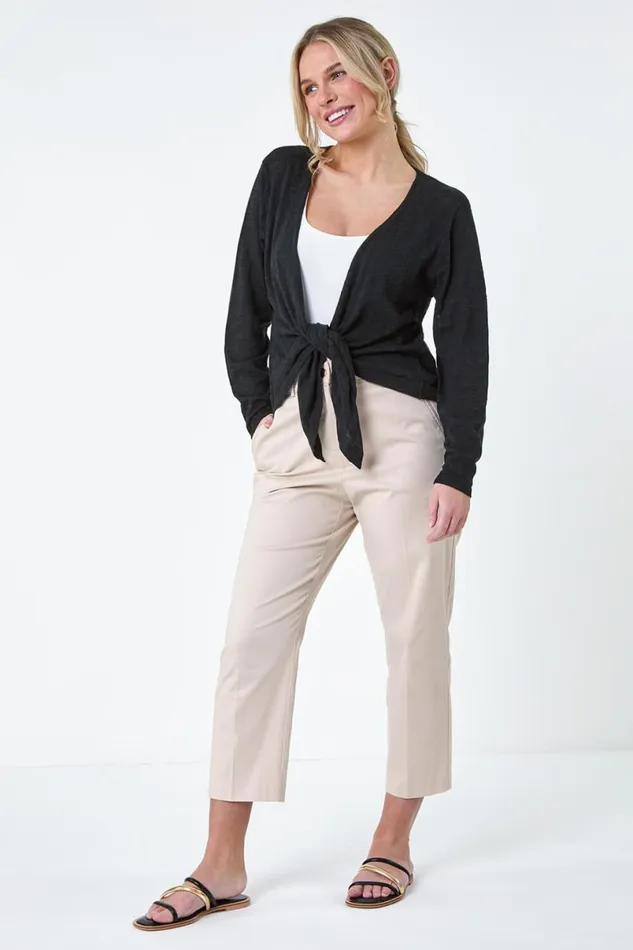 Black Petite Waterfall Front Cotton Knit Cardigan Women Roman Knitwear