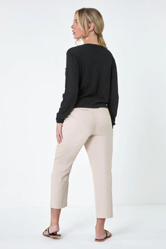 Black Petite Waterfall Front Cotton Knit Cardigan Women Roman Knitwear