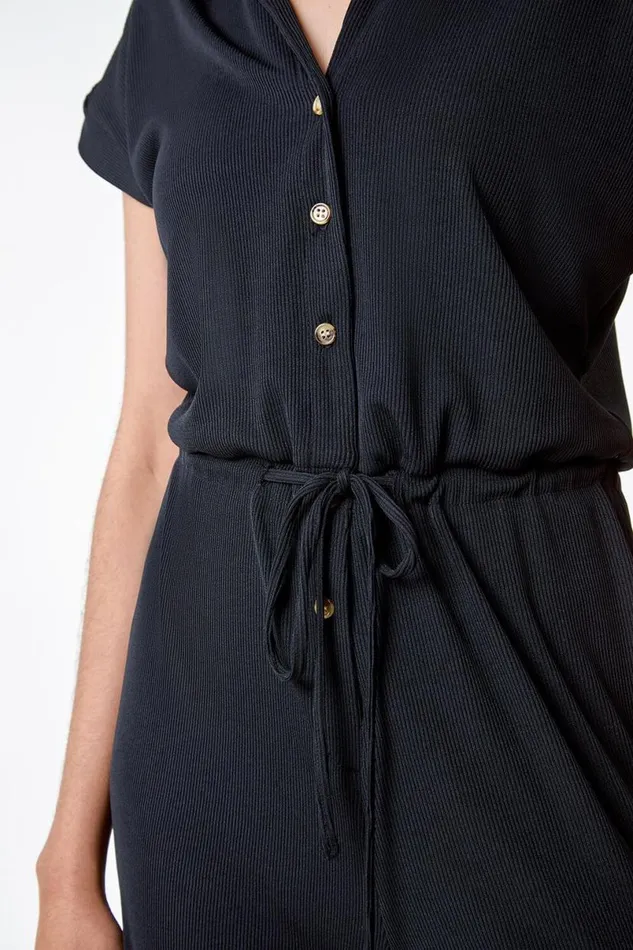 Black Plain Ribbed Stretch Jersey Jumpsuit Women Roman Dresses