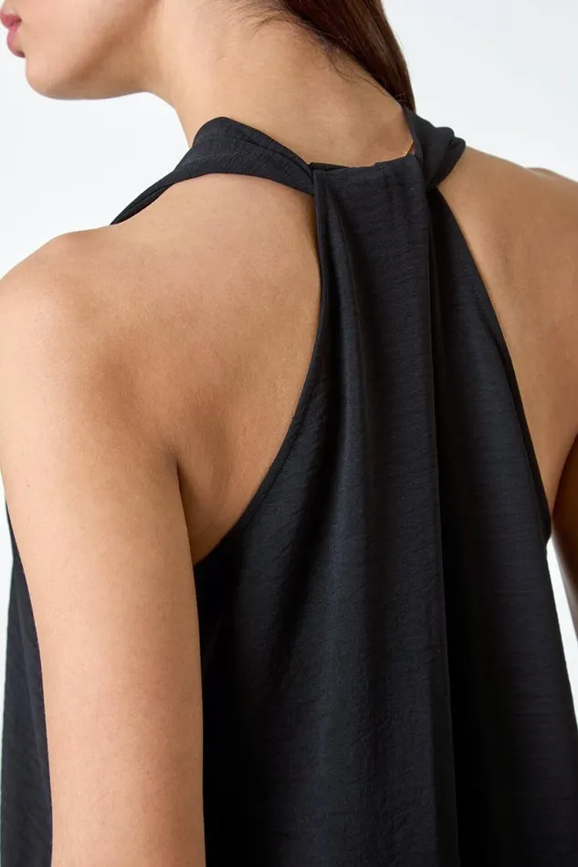 Black Plain Twist Detail Trapeze Maxi Dress Women Roman Dresses