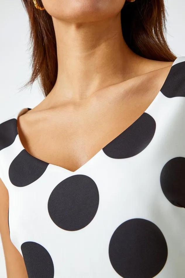 Black Premium Stretch Spot Print Dress Women Roman Dresses