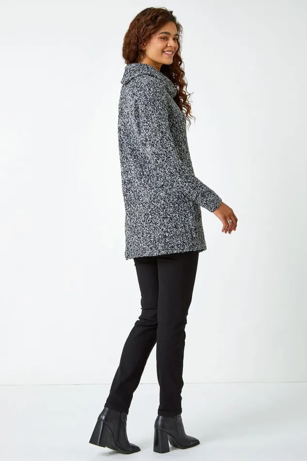 Black Roll Neck Button Detail Longline Jumper Women Roman Knitwear