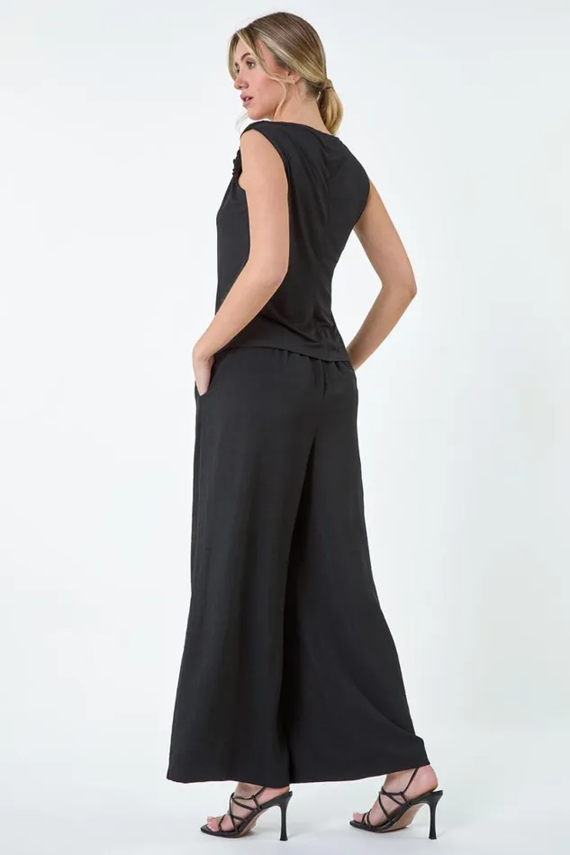 Black Ruched Twist Cowl Neck Stretch Top Women Roman Tops