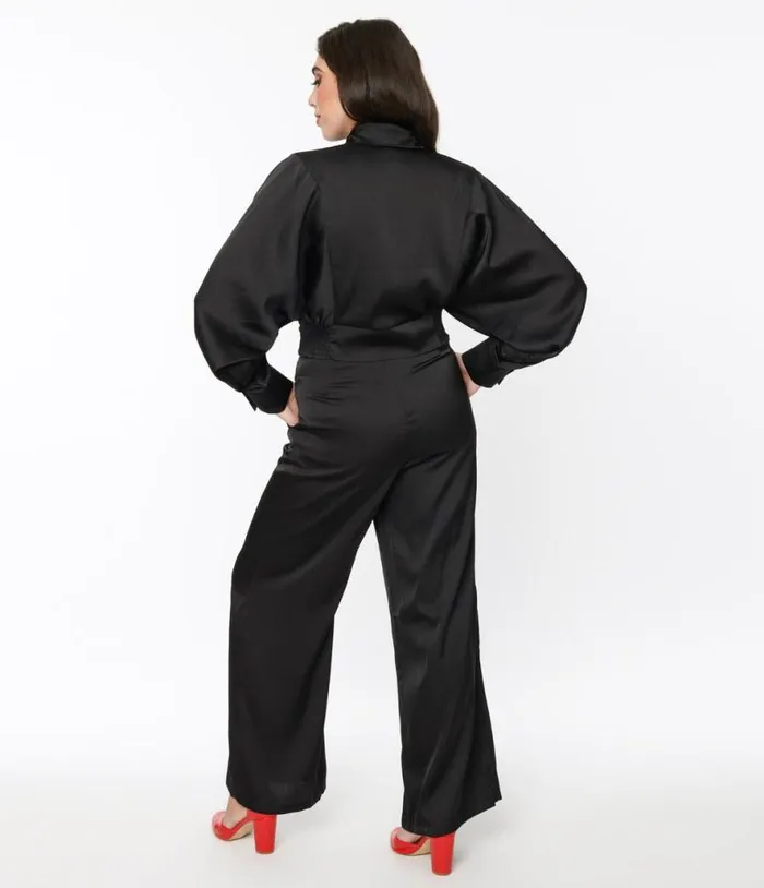 Black Satin Eva Suit Set Clothing Unique Vintage Pants