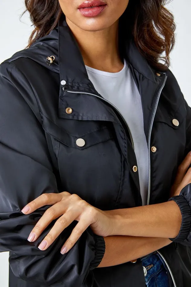 Black Shower Resistant Longline Jacket Women Roman Jackets