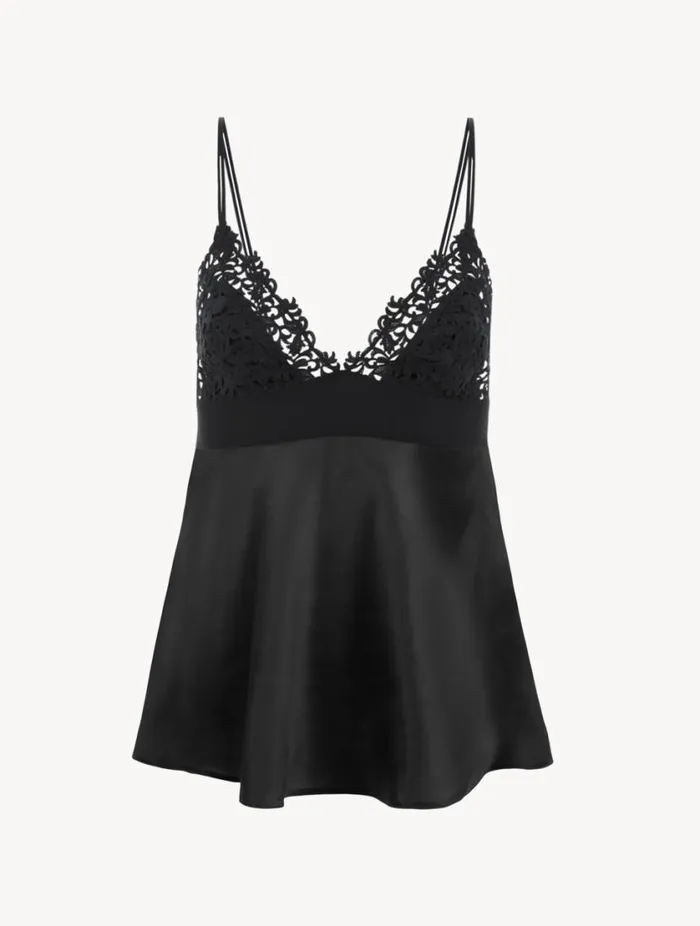 Black Silk Camisole With Macrame Frastaglio Sleepwear La Perla Camisoles
