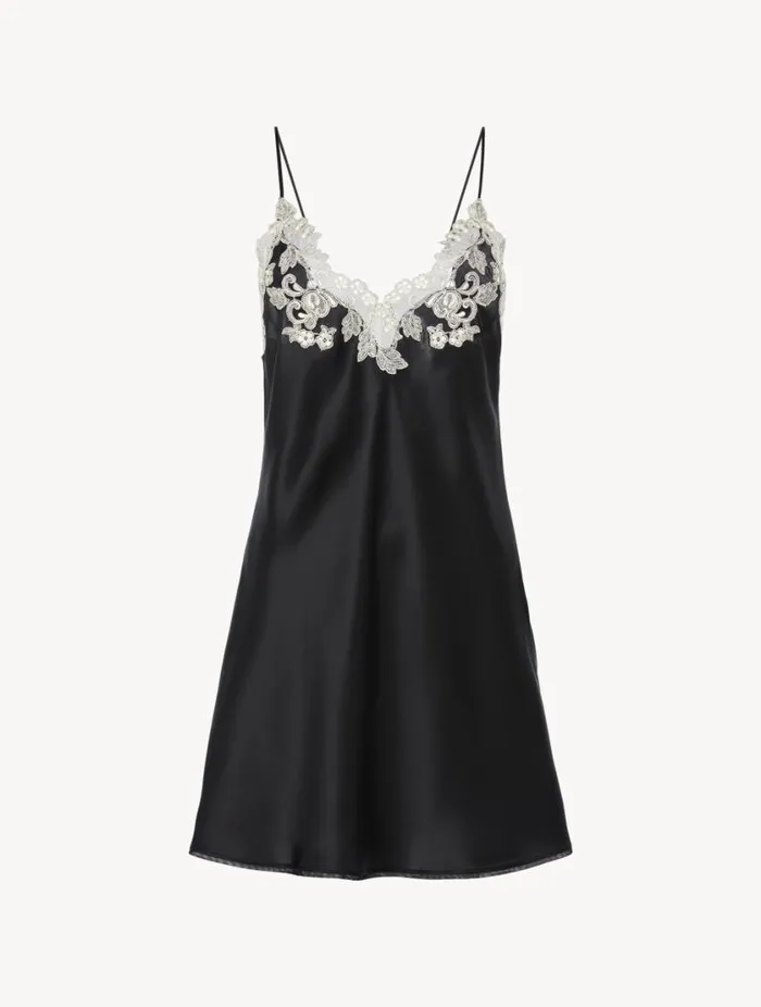 Black Silk Slip Dress With Frastaglio Sleepwear La Perla Slips and Dresses