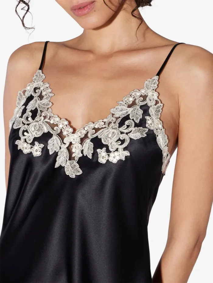 Black Silk Slip Dress With Frastaglio Sleepwear La Perla Slips and Dresses