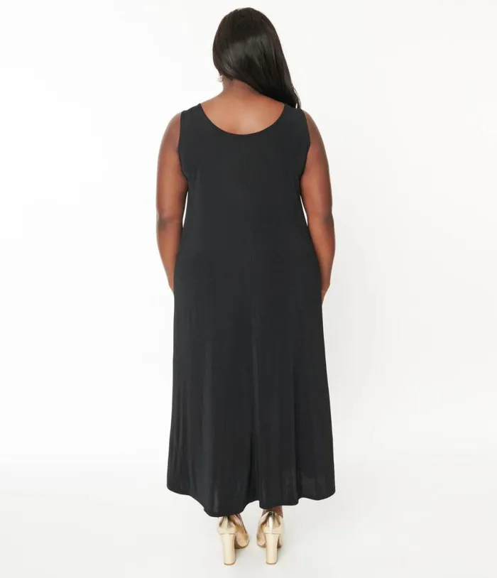Black Slip Maxi Dress DressesPlus Unique Vintage Midi and Maxi
