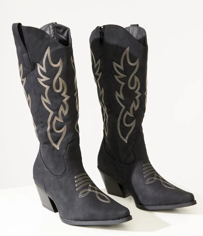 Black Suede Cowboy Boots Shoes Unique Vintage Boots