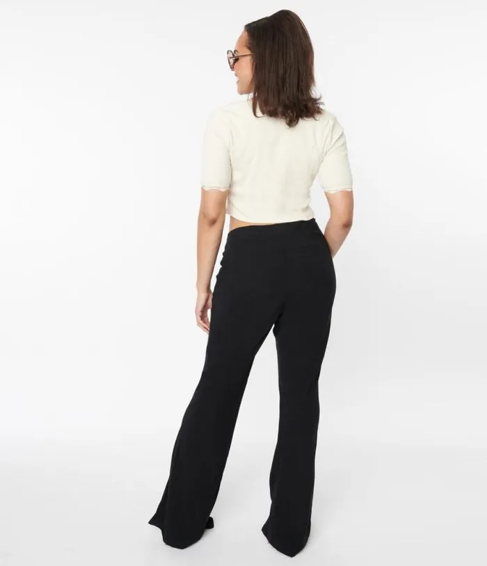 Black Tie Front Flare Leg Pants ClothingPlus Unique Vintage Pants