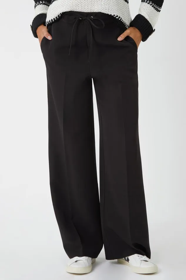 Black Wide Leg Elastic Waist Tie Front Trouser Women Roman Trousers
