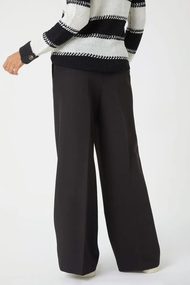 Black Wide Leg Elastic Waist Tie Front Trouser Women Roman Trousers