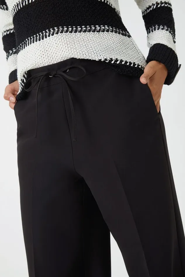 Black Wide Leg Elastic Waist Tie Front Trouser Women Roman Trousers
