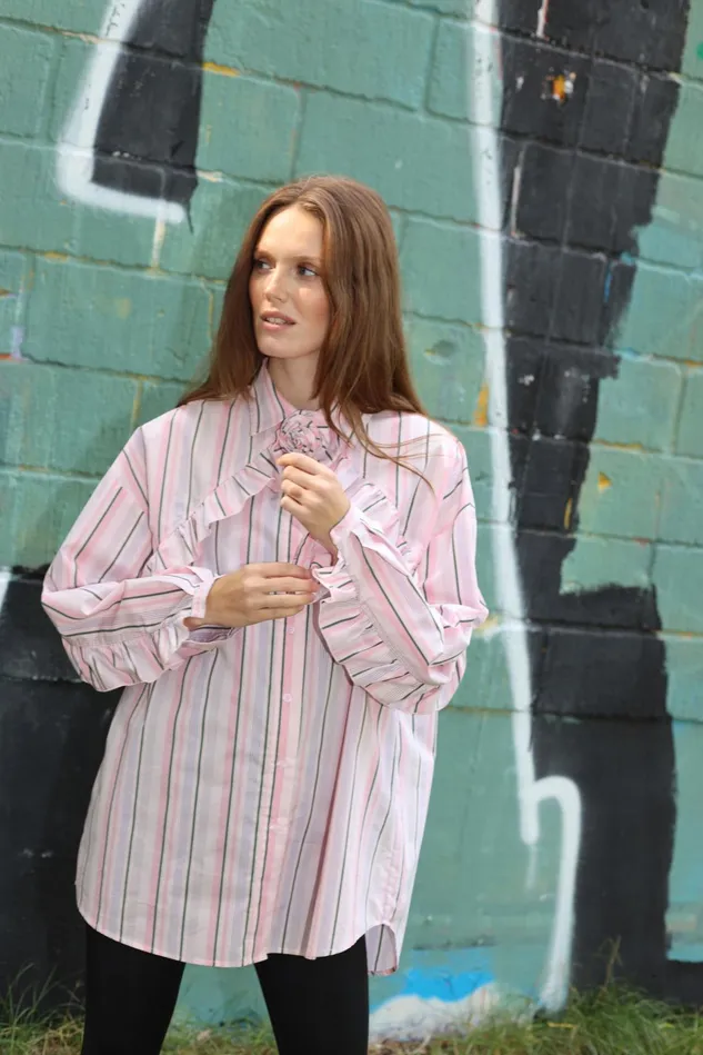 Blooming Shirt 8211 Pink Green Stripe Women Cras Shirts