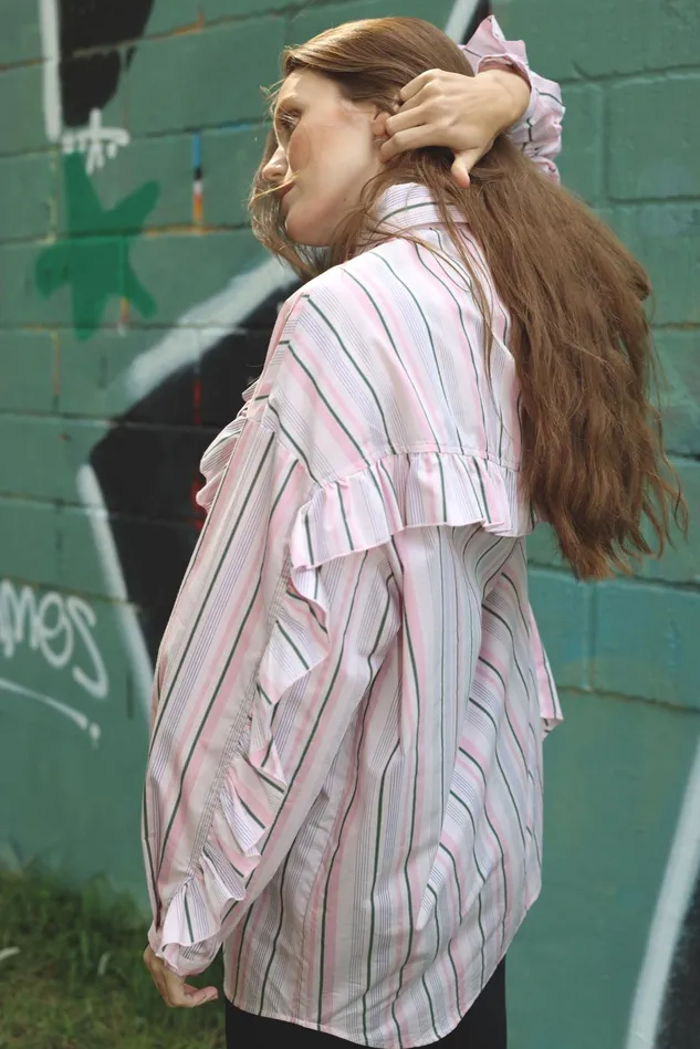 Blooming Shirt 8211 Pink Green Stripe Women Cras Shirts