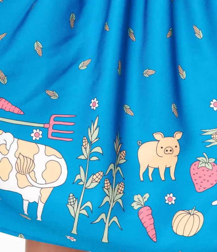 Blue and White Farm Border Golightly Swing Dress Dresses Unique Vintage Pocket Dresses