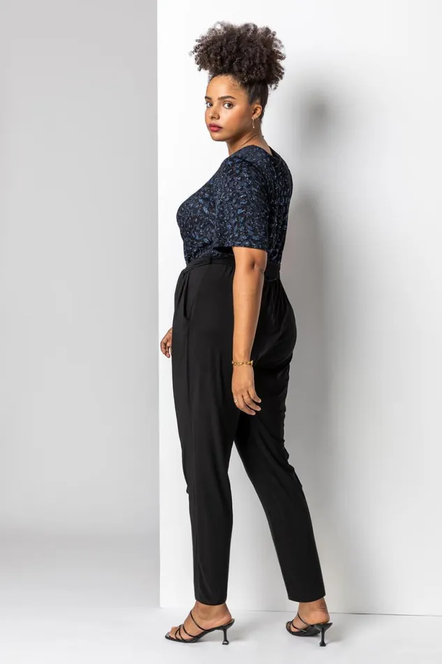 Blue Curve Glitter Leopard Print Wrap Jumpsuit Women Roman Dresses