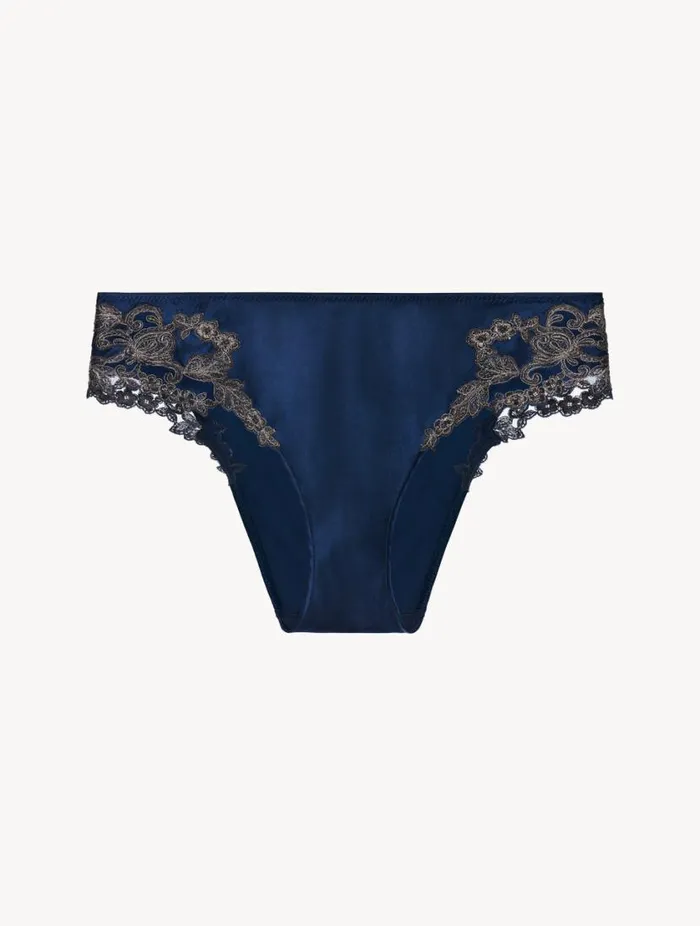 Blue Silk Medium Briefs With Frastaglio Lingerie La Perla Midrise