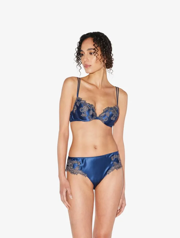 Blue Silk Medium Briefs With Frastaglio Lingerie La Perla Midrise