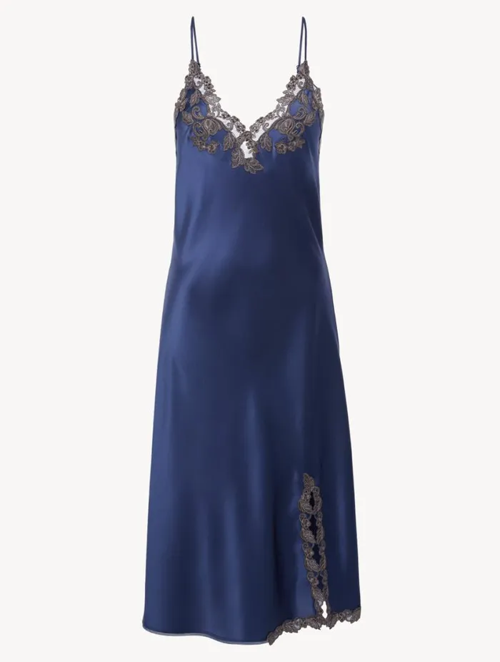 Blue Silk Satin Short Nightgown With Frastaglio Sleepwear La Perla Pajamas