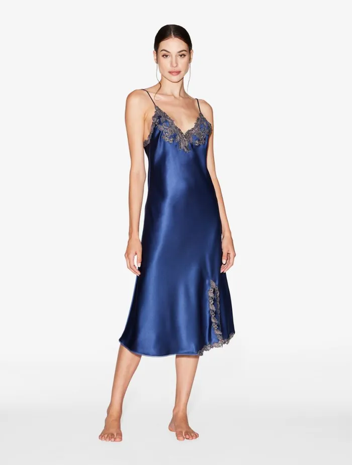 Blue Silk Satin Short Nightgown With Frastaglio Sleepwear La Perla Pajamas