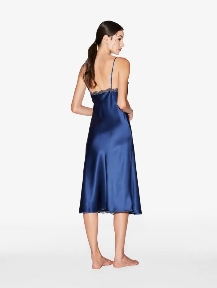 Blue Silk Satin Short Nightgown With Frastaglio Sleepwear La Perla Pajamas