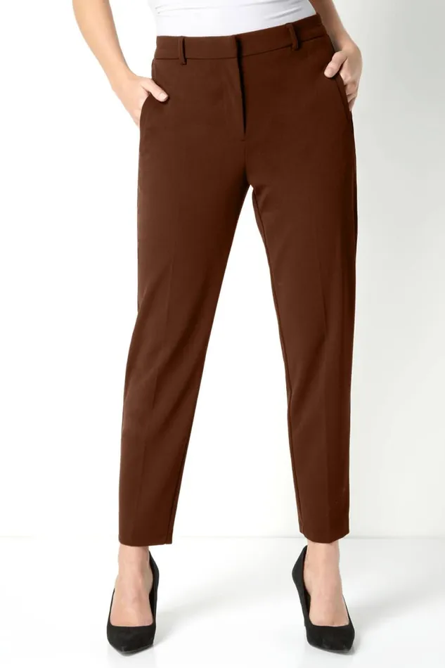 Brown Straight Leg Stretch Trouser Women Roman Trousers
