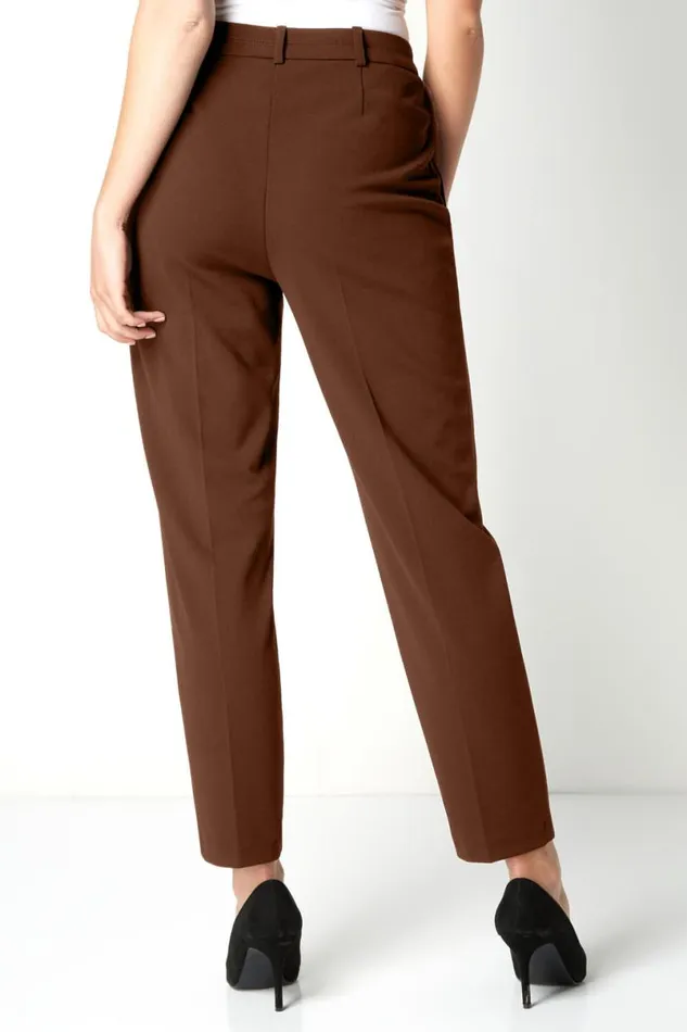 Brown Straight Leg Stretch Trouser Women Roman Trousers