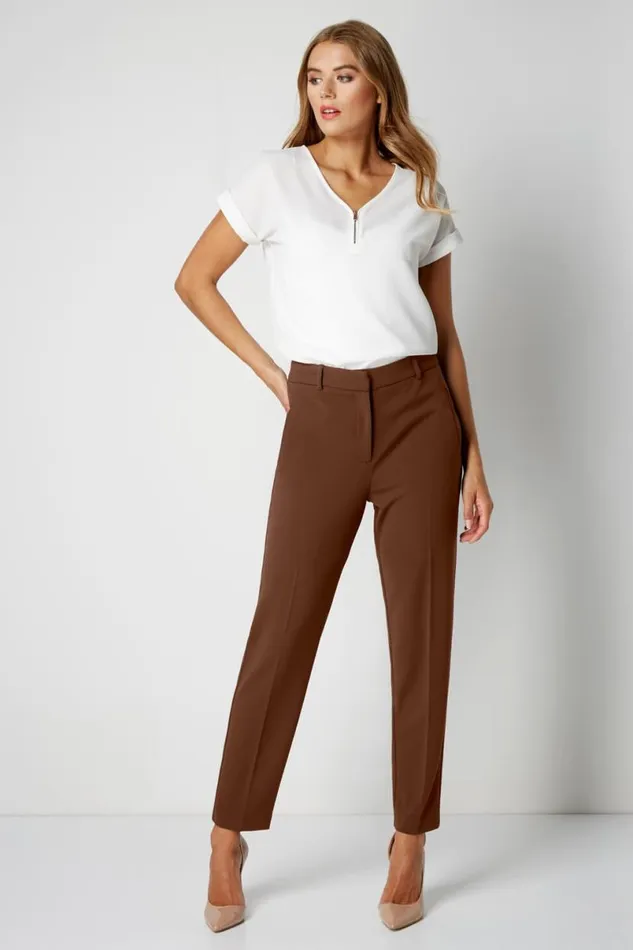 Brown Straight Leg Stretch Trouser Women Roman Trousers