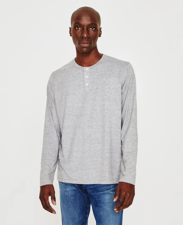 Bryce Long Sleeve Henley Heather Grey Men AG Jeans Tees