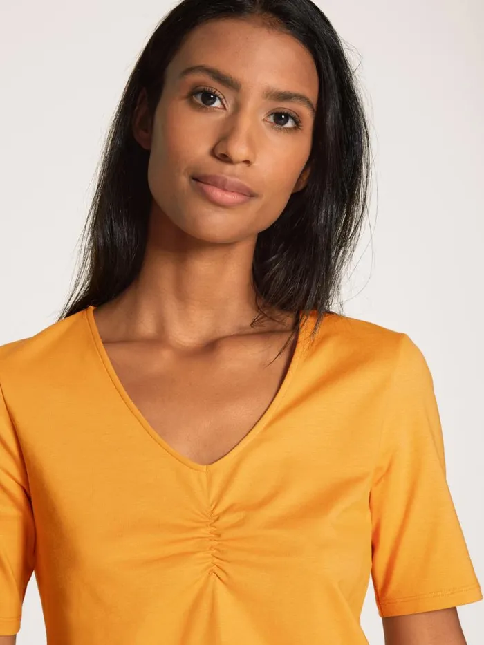 CALIDA Shirts Women Shirt Short Sleeve Honeycomb Yellow