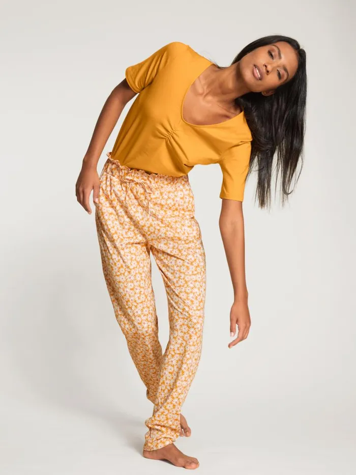 CALIDA Shirts Women Shirt Short Sleeve Honeycomb Yellow