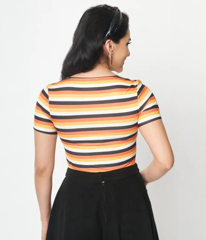 Candy Corn Stripe Sweetheart Ruthie Top Halloween Unique Vintage Tops