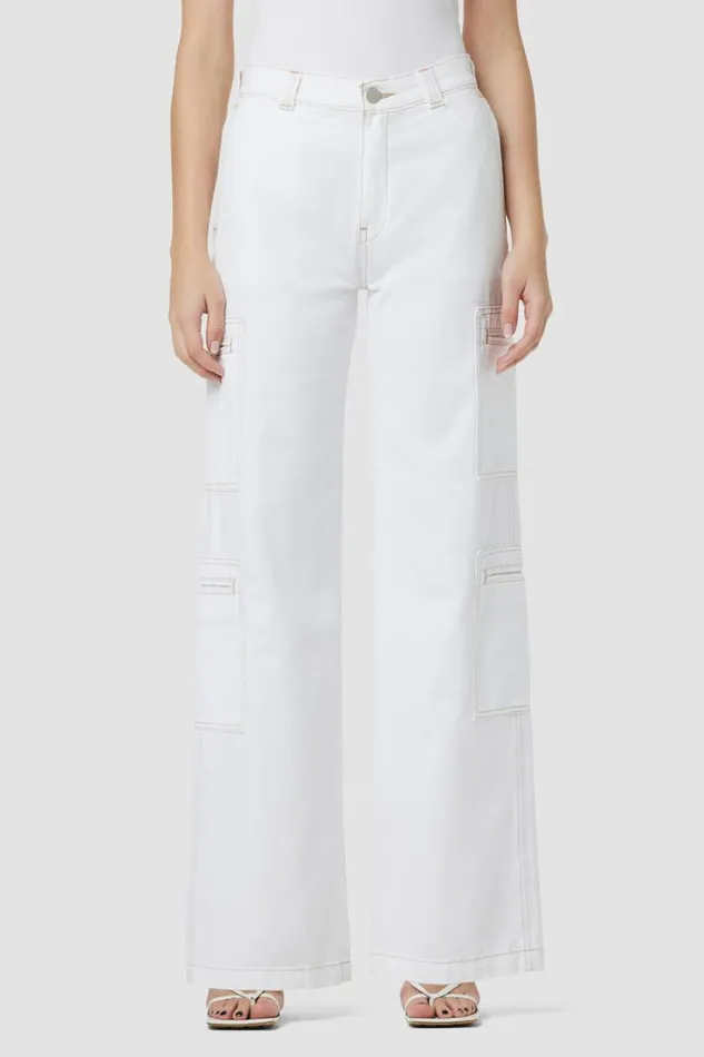 Cargo Women Hudson Jeans HighRise Welt Pocket Wide Leg Cargo White