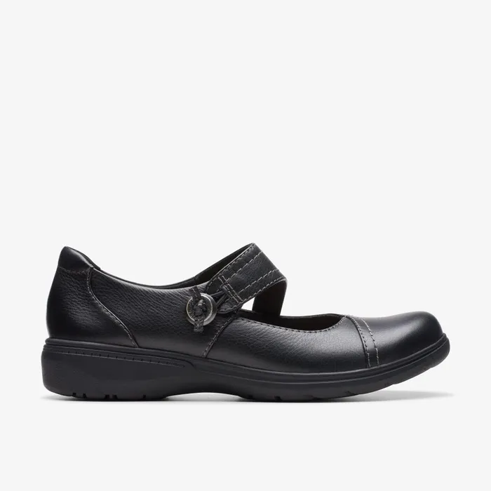 Carleigh Jane Black Leather Women Clarks Clogs and Mules