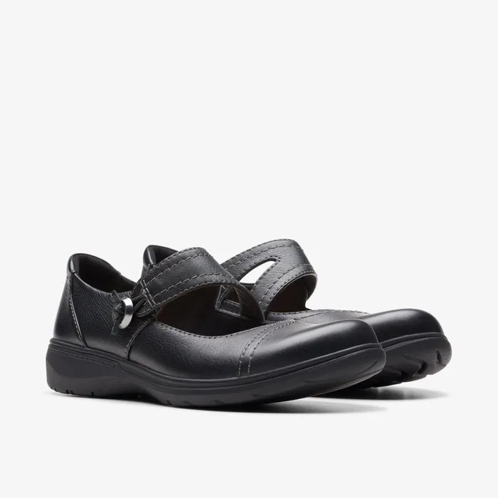 Carleigh Jane Black Leather Women Clarks Clogs and Mules