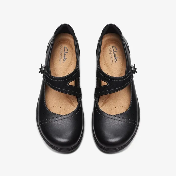 Carleigh Jane Black Leather Women Clarks Clogs and Mules