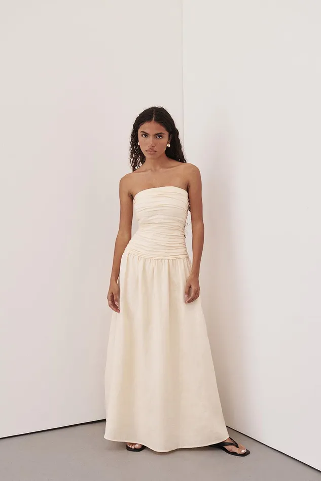 CATANIA CREAM LINEN STRAPLESS DRESS Women DISSH Midi Dresses