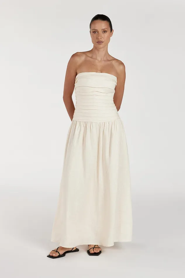 CATANIA CREAM LINEN STRAPLESS DRESS Women DISSH Midi Dresses