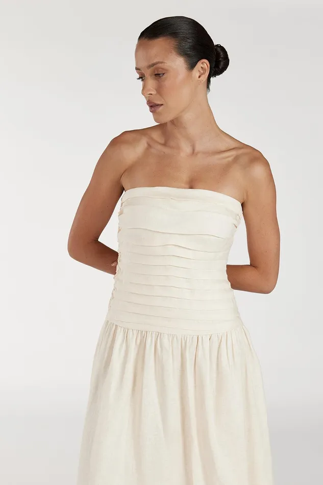 CATANIA CREAM LINEN STRAPLESS DRESS Women DISSH Midi Dresses