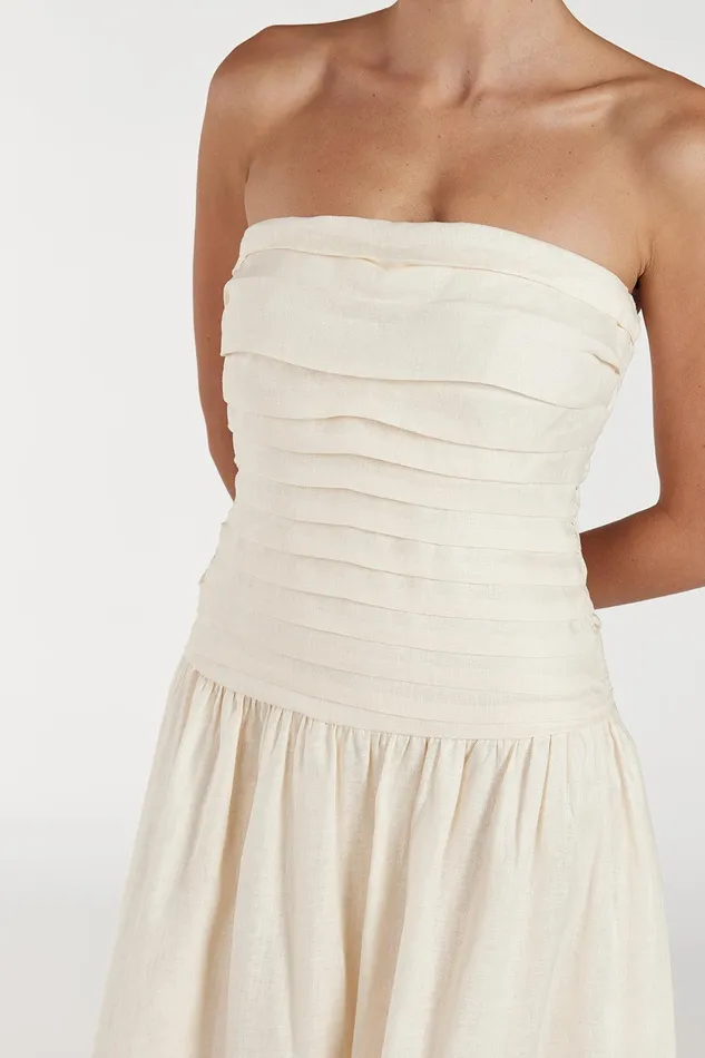 CATANIA CREAM LINEN STRAPLESS DRESS Women DISSH Midi Dresses
