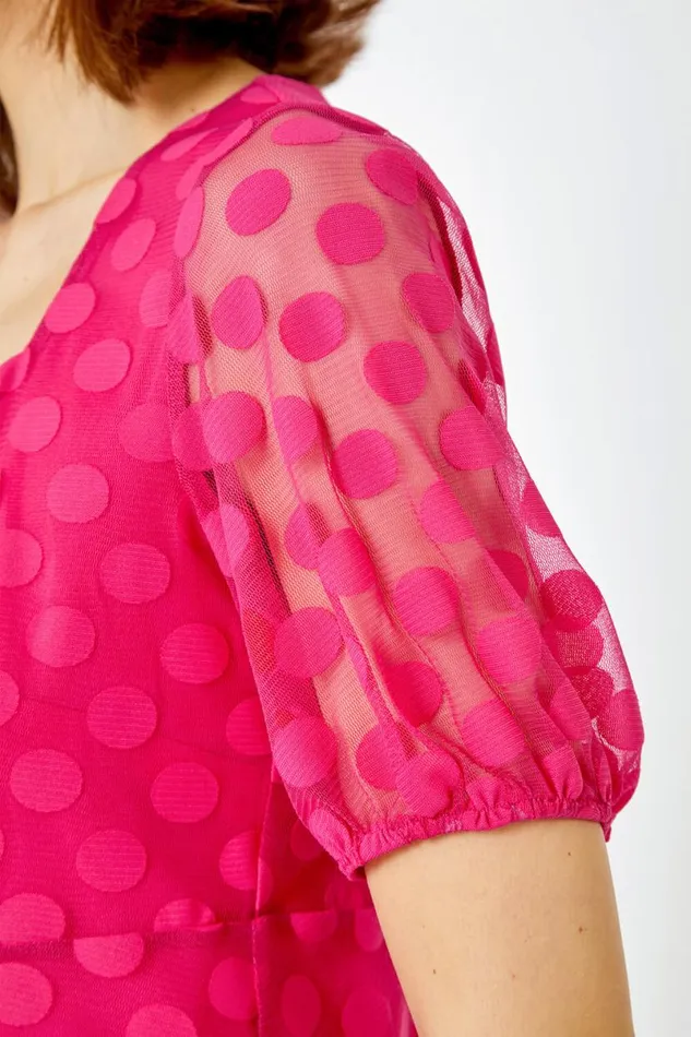 Cerise Textured Spot Print Smock Top Women Roman Tops